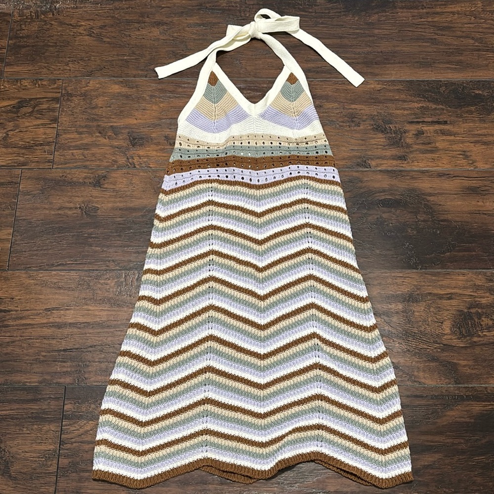 Pink Rose halter crochet dress S